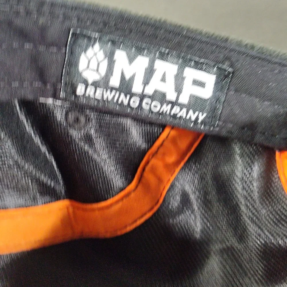 Map Brewing Hat Cap Strapback Black Orange Fleece Gorpcore Bozeman Montana Panel